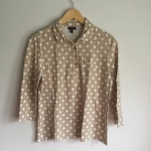 Talbots Tan Retro Pattern Blouse Size Large